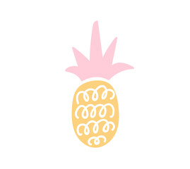 Cute creative pink doodle pineapple. Scandinavian stylish printable with hand drawn fruit. Vector isolated illustration