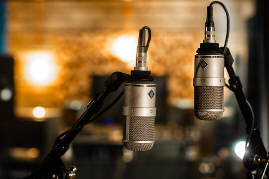 Lviv, Ukraine - May 25, 2019: Neumann microphone in recording studio
