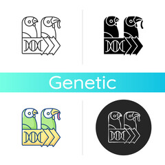 Evolutionary genetics icon. Animal cloning. DNA experiment. Species population. Biology innovation. Chromosome manipulation. Linear black and RGB color styles. Isolated vector illustrations