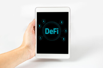 DeFi Decentralized Finance on Ethereum blockchain technology with cryptocurrency applications.