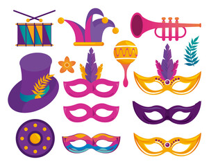 bundle of mardi gras carnival party celebration icons © Jemastock