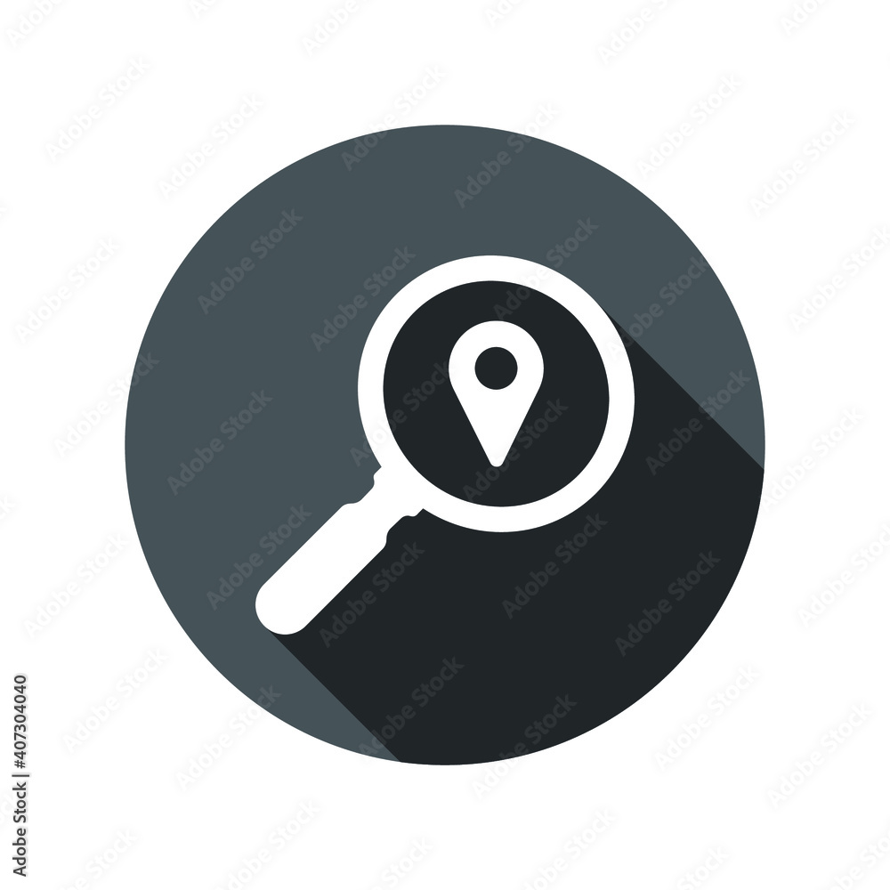 Poster find location logo design template. search internet web with magnifying glass locator vector logo ic