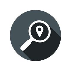 Find Location logo design template. Search internet web with magnifying glass locator vector logo icon. Finding location vector icon