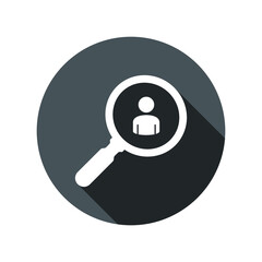 Find people icon. Search employee Icon. Search for employees and job, business, human resource. Looking for talent. Search man vector icon. Job search. Magnifying glass with men inside.