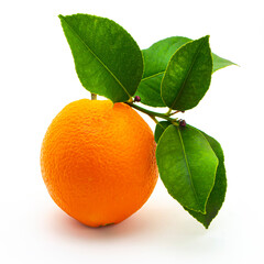 Ripe orange with leaves on a white background