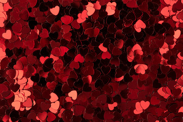 background made from red glittering sparkling confeti. Copy space for text. Valentines day concept