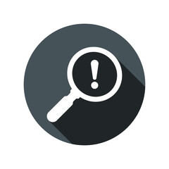 Business Risk Analysis symbol with magnifying glass icon and exclamation mark. Magnifying glass icon and alert, error, alarm, danger symbol. Vector icon
