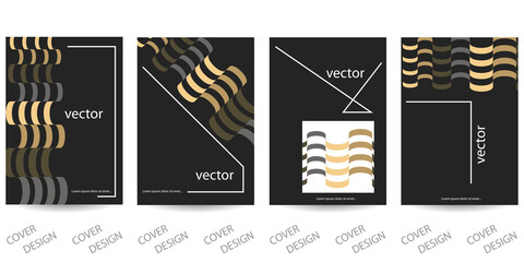 Trendy template for design cover, poster, flyer. Layout set for sales, presentations.  Minimalistic background with  colorful wavy geometric shapes on black. Vector.