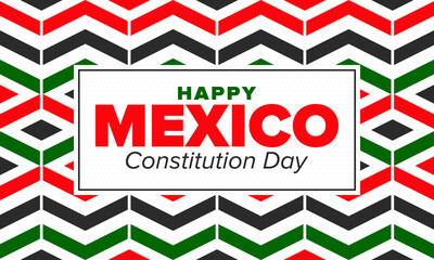 Fototapeta premium Mexico Constitution Day. National happy holiday, celebrated annual in February. Mexican pattern and colors. Patriotic elements. Festival design. Poster, card, banner and background. Vector