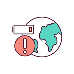 Climate change RGB color icon. Resource depletion. Modern energy efficient technologies. Energy production. Impact of industry on planet earth. Battery charge. Isolated vector illustration