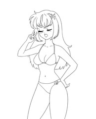 Fototapeta na wymiar Cute anime manga girl wearing swimsuit bikini isolated on white background.