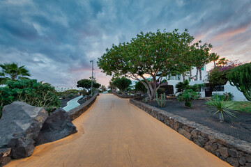 Photograph of the pedestrian promenade in Costa Teguise on the island of Lanzarote, Canary Islands