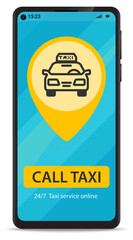 Taxi Service call from the online application interface in mobile phone realistic style icon isolated on white background. City Taxi call service online smartphone application concept.