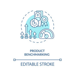 Product benchmarking concept icon. Cost reduction idea thin line illustration. Business process improvement. Benchmarking information. Vector isolated outline RGB color drawing. Editable stroke