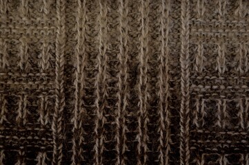 The texture of a woolen knitted fabric with a pattern.