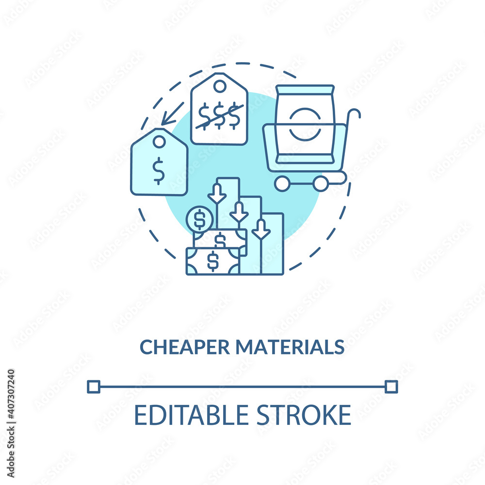 Poster cheaper materials concept icon. cost cutting measures idea thin line illustration. production optimi