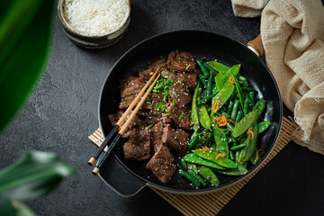 Korean Beef Bulgogi, grilled beef steak with spicy sauce