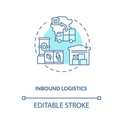 Inbound logistics concept icon. Shipping optimization idea thin line illustration. Company optimization tool. Icrease profit. Vector isolated outline RGB color drawing. Editable stroke