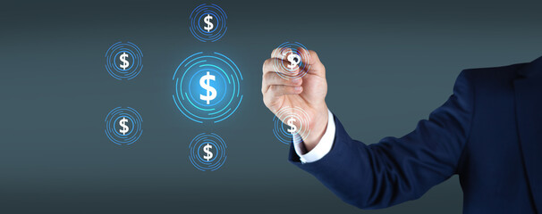 business man touching dollar icon