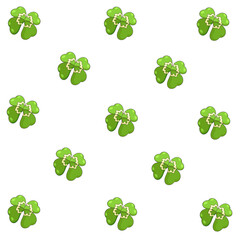 Cloverleaf with four petals as pattern in Cartoon style, vector lucky leaves of  Dutch Clover on white isolated background, concept of Nature and Botany, Fortune and Luck elements, Summer and Spring.