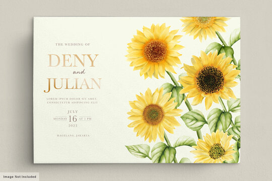 minimalist sun flower wedding card set 