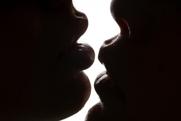 Kiss. I Love You. Couple In Love. Intimate relationship and sexual relations. Closeup mouths...