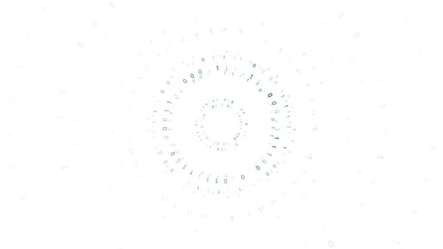 Circle rotation of binary numbers data isolated on white. Loop features animated computer technology copy space animation background.