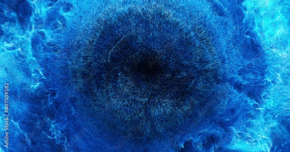 Wall mural abstract fluid and pulsating effect on particles. flowing forces on water or blue liquids. motion ba