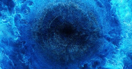 Abstract fluid and pulsating effect on particles. Flowing forces on water or blue liquids. motion background for event, concert, title, presentation, music, VJ. 4K loop 3D render - Powered by Adobe