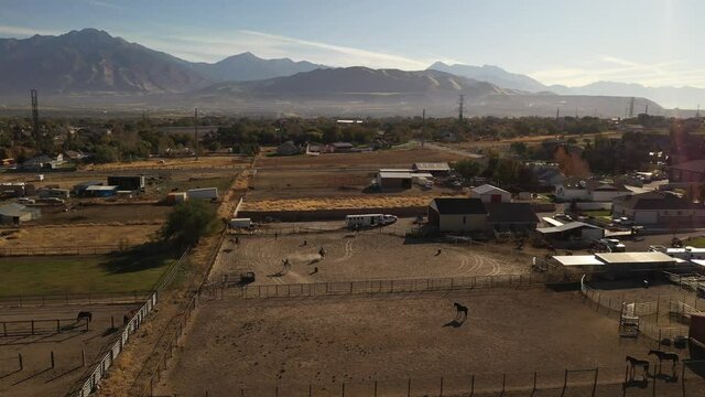 Aerial shot of large rural suburban lot with horse property