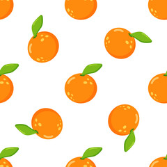 Juicy orange seamless pattern on white background vector for cards, banners, wrapping paper, posters, scrapbooking, pillow, cups and fabric design. 