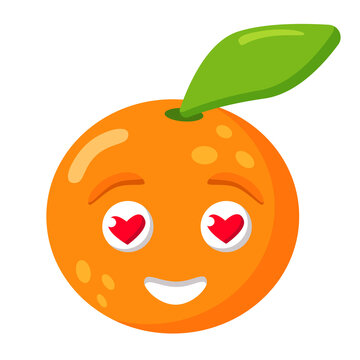 Juicy Orange in love comic emoji colorful vector illustration for Saint Valentines Day design, cards, banners, wrapping paper, posters, scrapbooking, pillow, cups and children fabric design. 