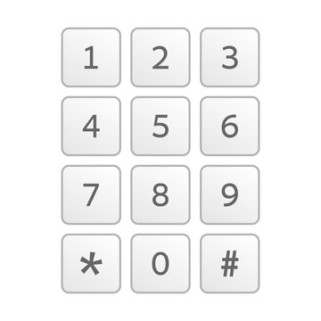 Keypad with numbers for mobile phone touchscreen user interface. Vector illustration isolated on white background.