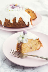 Glazed easter cake with flowers and candy
