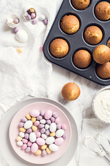 Process of preparation glazed Easter cupcakes