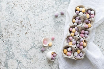 Easter composition with chocolate eggs