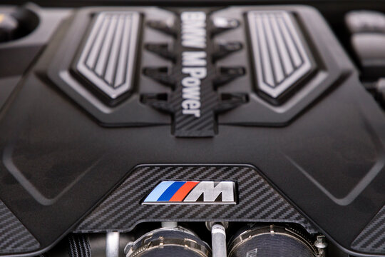Engine of BMW M-series car in Prague, Czech Republic, December 15, 2020