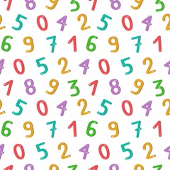 Seamless pattern with a set of colored numbers for kids. Can be used in textiles, wrapping paper and wallpaper. Vector illustration on white background.