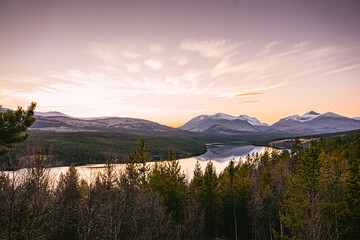 The mountains from Rondane national park during sunset