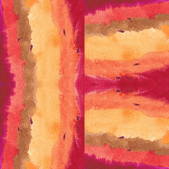Abstract  watercolor stripes in bright vibrant colors: red, blue green and brown. Sharp edges of the stripes. Wriggly lines. Repeat pattern.