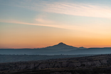 A view of the erciyes mountain from cappadocia, in Turkey. 