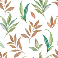Seamless botanical pattern drawn with watercolor. Seamless pattern for design, print, textile packaging, wallpaper.