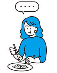 黙食している女性のイラスト