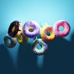 Donut with chocolate frosting. 3d rendering illustration isolated on white background