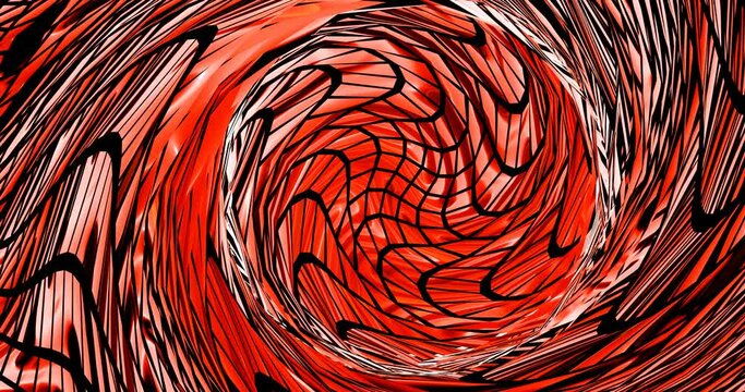 3d render with a swirling background of red rectangles in a black grid