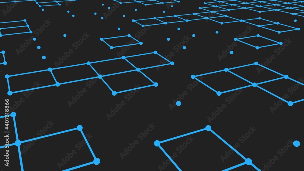 Poster abstract blue-gray background of lines and dots. rendering.