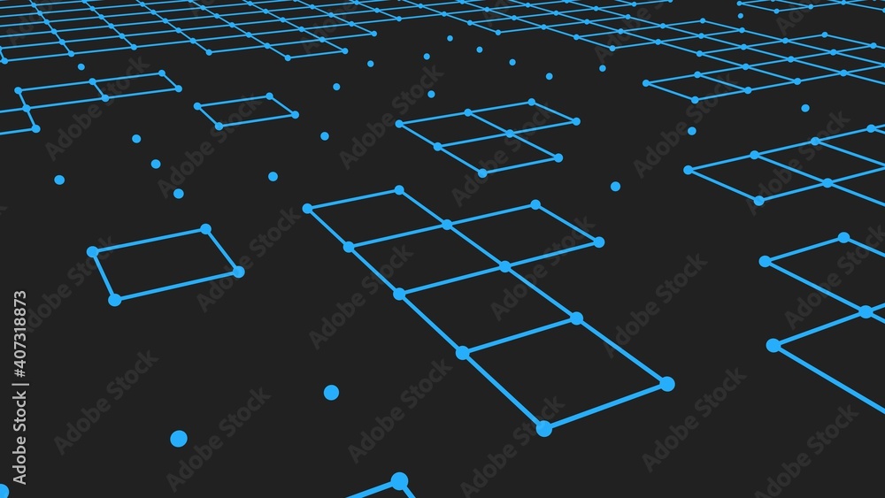Poster abstract blue-gray background of lines and dots. rendering.