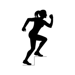 Silhouette in profile of a girl running upstairs