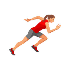 Fototapeta na wymiar Figure of a running female sprinter at the start in red summer sportswear