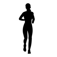 Isolated silhouette of a running girl from the back